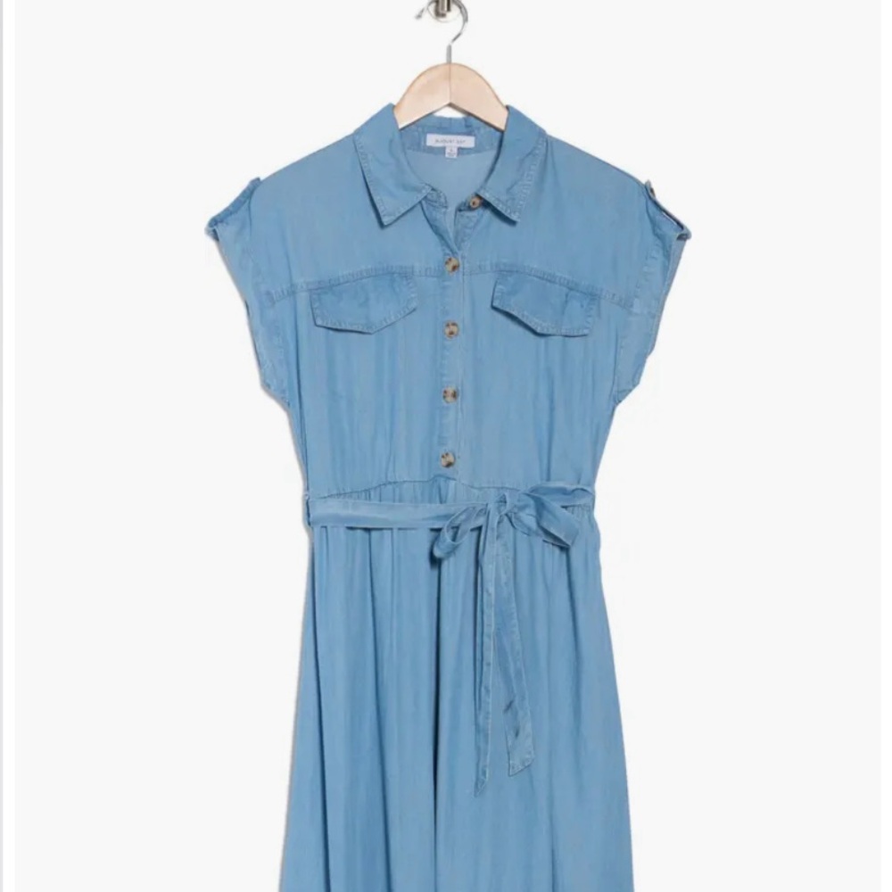 Chambray Button-Down Midi Dress